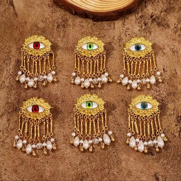 Maison Green Evil Eye Protection Pearl Dangle Earrings - Picture 1 of 12